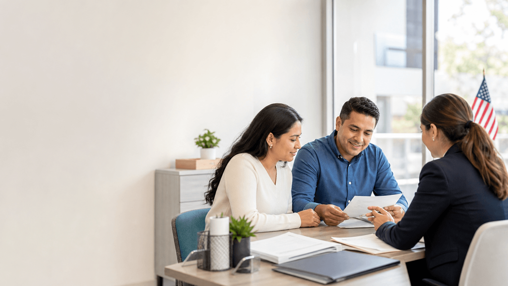 Clients reviewing immigration documents with an Asal immigration services specialist