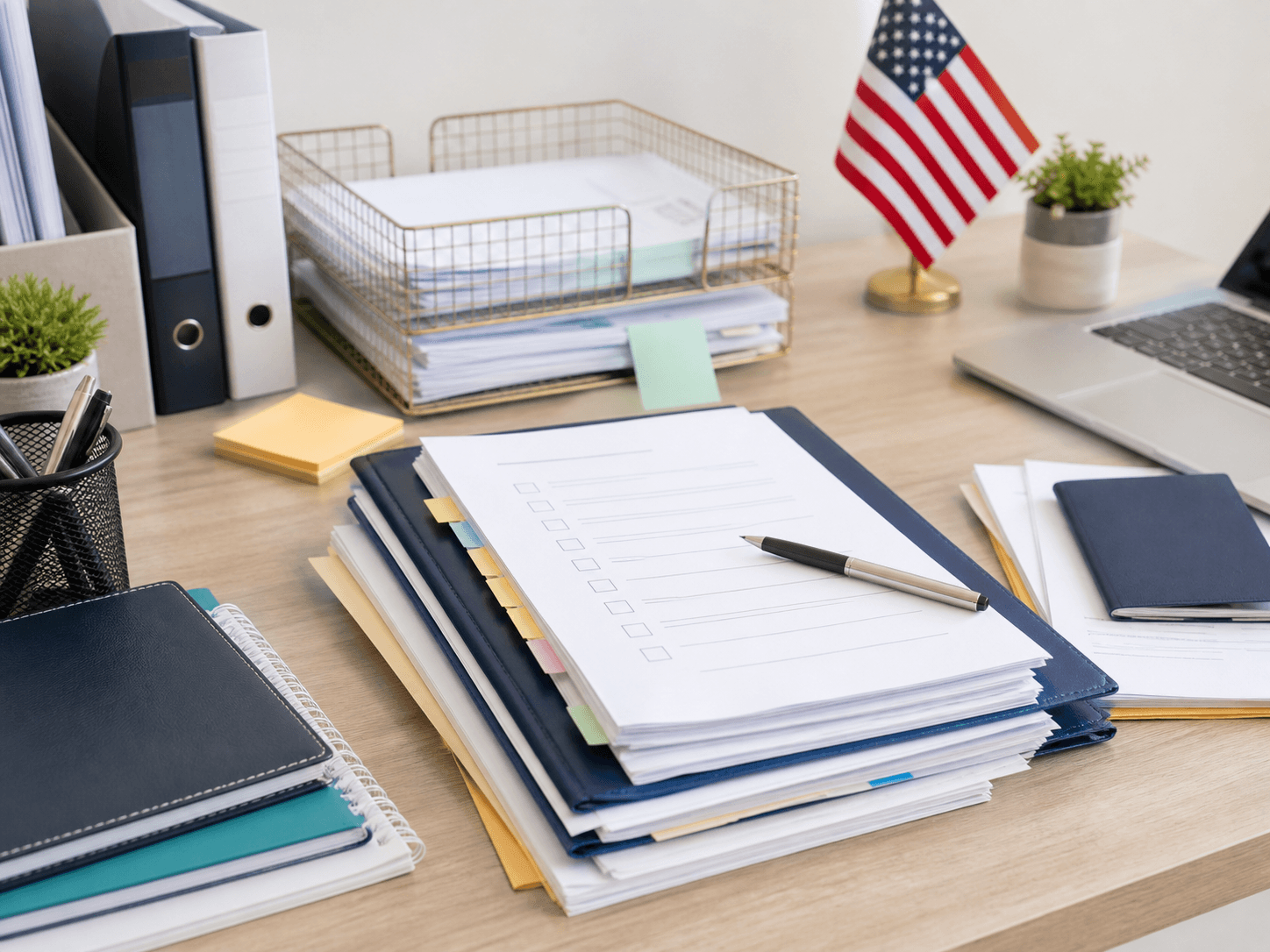 Organized immigration services packet with checklist and folders